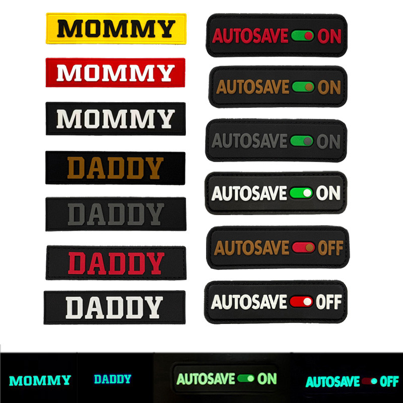 อุปกรณ์เสริมกลางแจ้ง PVC Velcro Badge Luminous MOMMY English Letter Jacket Patch