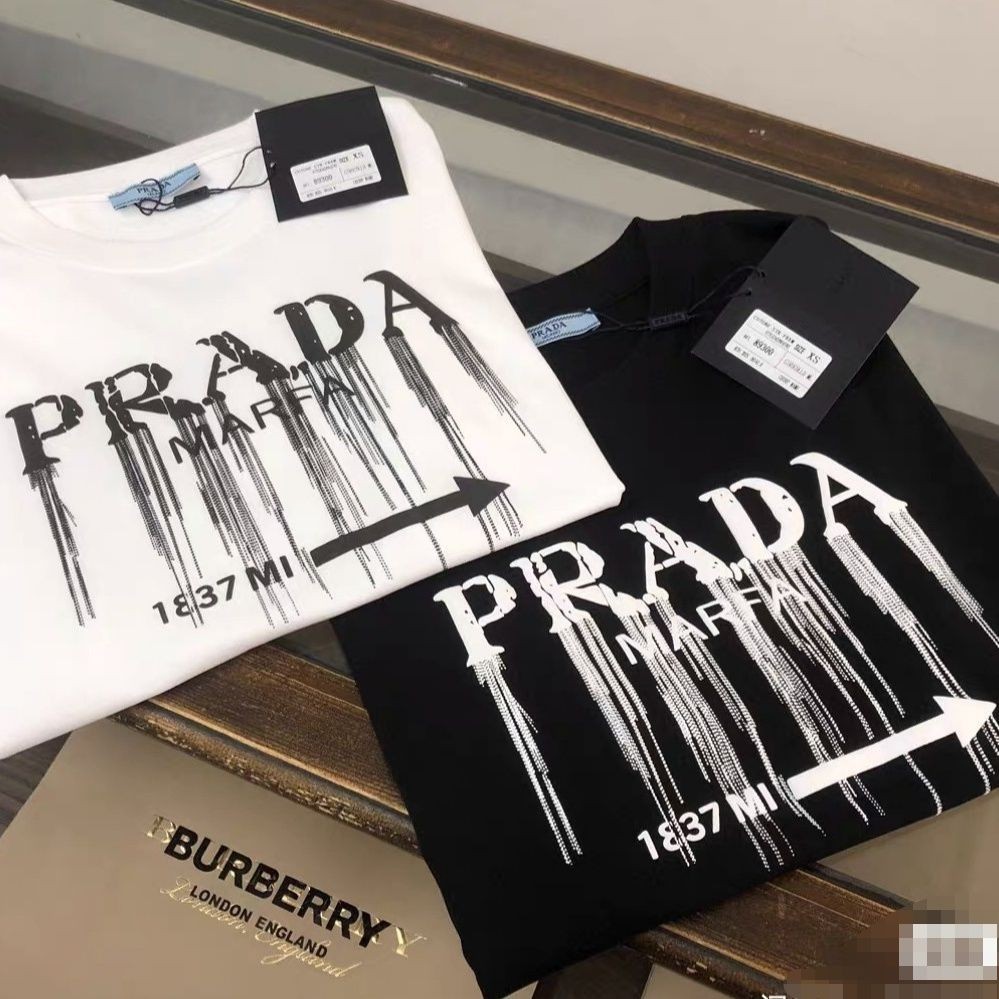 Prd แขนสั้นพิมพ์พู่รุ่นพิมพ์ Unisex Casual หลวมอินเทรนด์ All-Match แฟชั่นรอบคอ Top