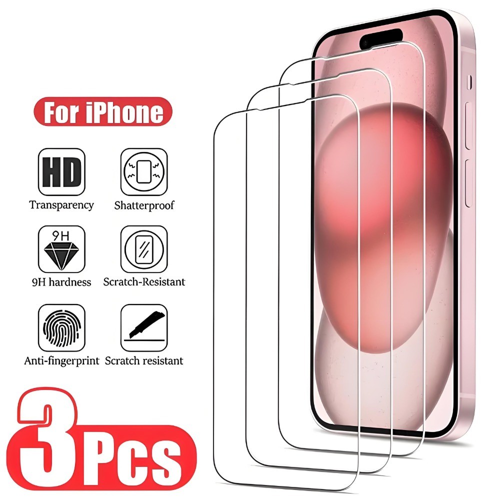 1-3 pcs HD ฟิล์มป้องกันกระจกสําหรับ iPhone 17AIR 16 Pro Max 16E 15 14 13 12 11 Pro Max 6 6s 7 8 Plus X XS Max XR mini SE