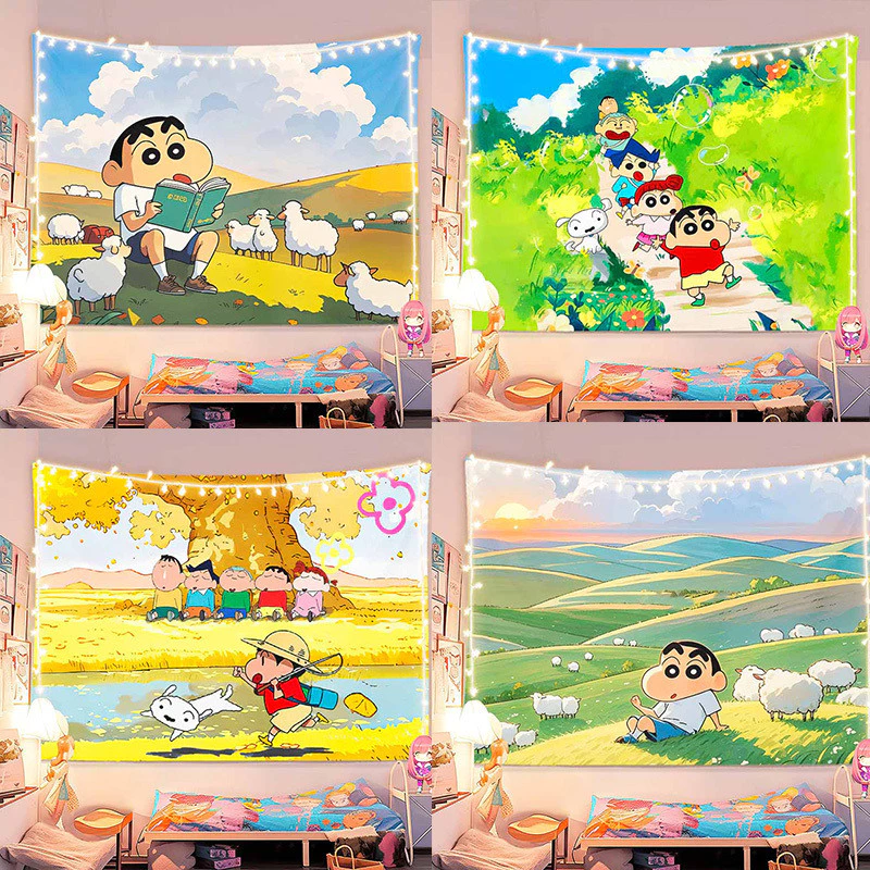 จัดส่งจากไทย] ผ้าพื้นหลัง Agirl Crayon Shin-chan ผ้าแขวนการ์ตูนอนิเมะสองมิติ น่ารัก ตกแต่งห้องนอนวันเกิด