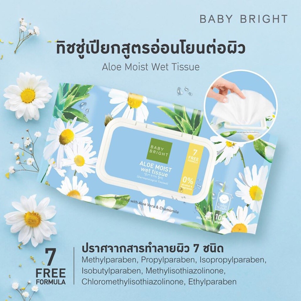 ทิชชูเปียก Baby Bright Aloe moist Wet Tissue (ทิชชูเปียก เบบี้ไบร์ท อโลเวร่า มอยส์ เว็ท)