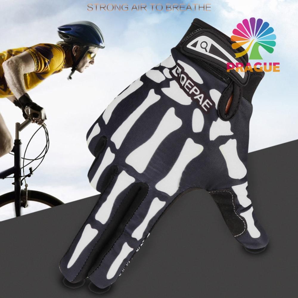 ถุงมือปั่นจักรยาน Outdoor Sport Racing Bike Motorcycle Ghost Skeleton Skull Gloves [prague.th]