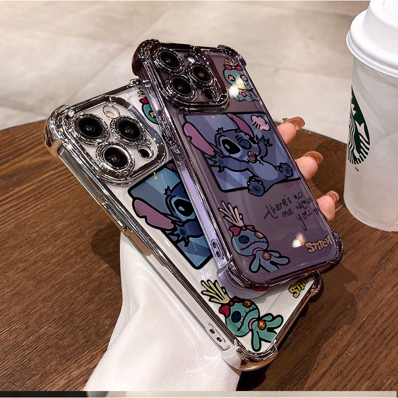 SAMSUNG เคสโทรศัพท์สําหรับsamsung Galaxy A56 A36 A55 A54 A25 A26 A16 A15 A51 A02 A24 A33 A04E A04 A03 Core A32 A13 A06 A02Sเปลือกชุบหรูหราถุงลมนิรภัยน่ารักการ์ตูนStitch