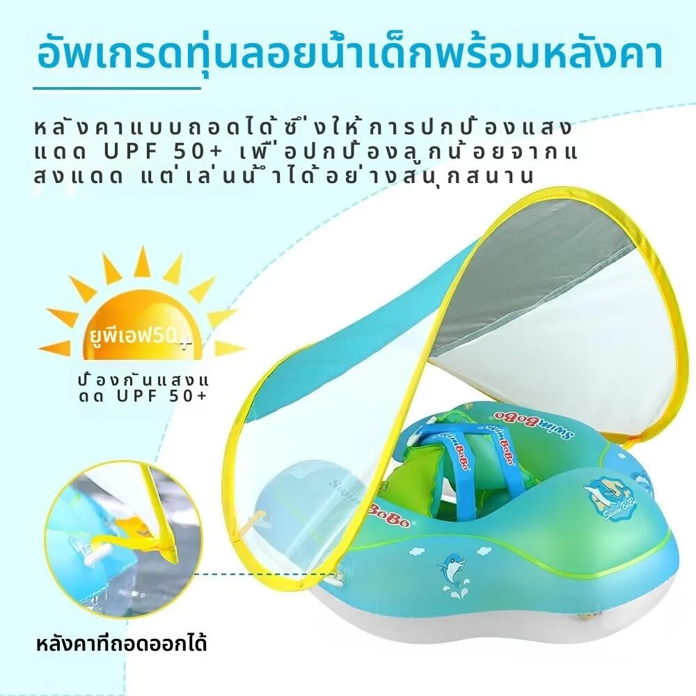 【ปั๊มลมฟรี】ห่วงยาง สำหรับเด็ก2-18month มีร่มในตัว กันแสง UV ระบบนิรภัยเดียวกับ Car Seat ปลอดภัย