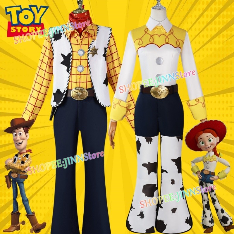 -JINN-JESSIE Woody คอสเพลย์เครื่องแต่งกาย TOY STORY คอสเพลย์เครื่องแต่งกาย Disney การ์ตูน Cos ชุด Carnival Party Roleplay เครื่องแต่งกาย