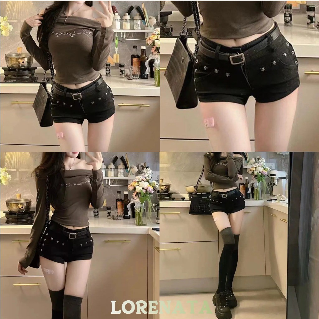 (การจัดส่งจากกรุงเทพฯ) LORENATA - หมุดย้ำรีสอร์ทฤดูร้อนแบบลำลองสำหรับผู้หญิงยีนส์ขาสั้น -Z304
