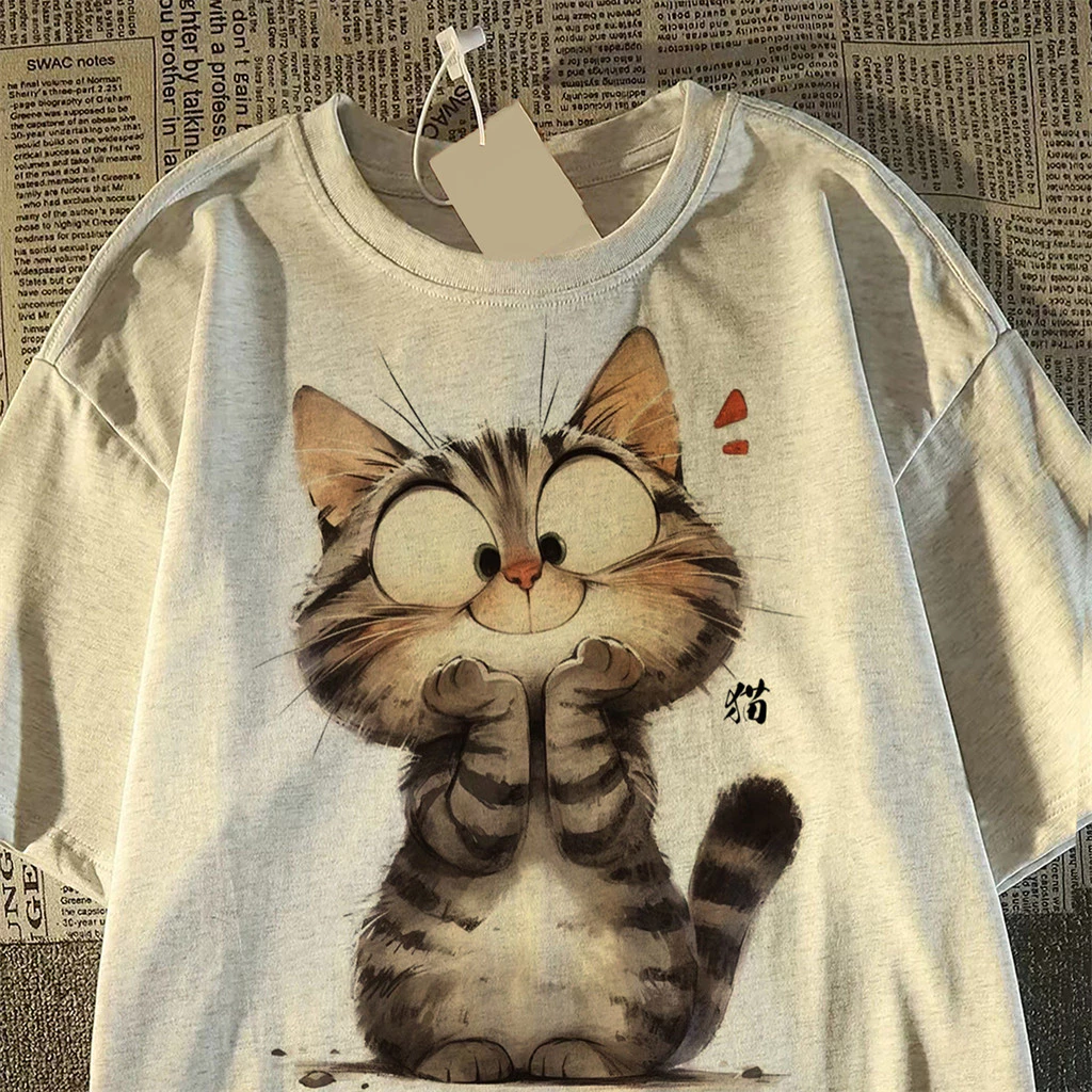【ส่งจากไทย】 เสื้อยืดตัวใหญ่สไตล์เกาหลีน่ารัก oversize ลูกแมวT-shirts เสื้อผ้าแฟชั่นสาวอวบ เสื้อโอเวอร์ไซส์ผู้หญิง thumbnail 4