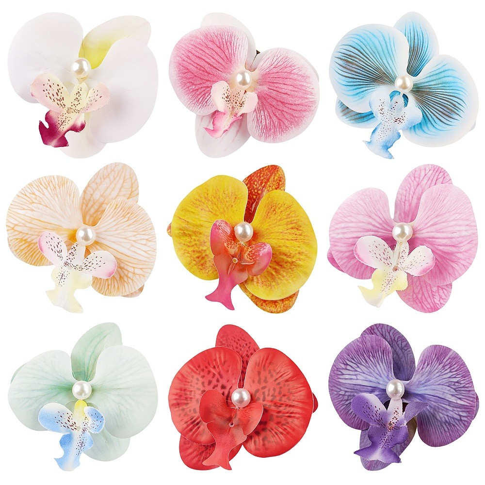 ประดิษฐ์กล้วยไม้ดอกไม้ผีเสื้อคลิปผมสําหรับสาว Phalaenopsis Pearl Duckbill Hairgrips Hairpins อุปกรณ์เสริมผม