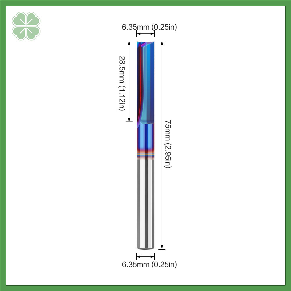 2-flute Spiral Upcut Router Bit, Blue Nano Coated Slotting Bit สําหรับไม้อัด MDF ไม้, Solid TCT, 6.3528.5 มม. & 835 มม., CNC Bit - รูปที่ 4