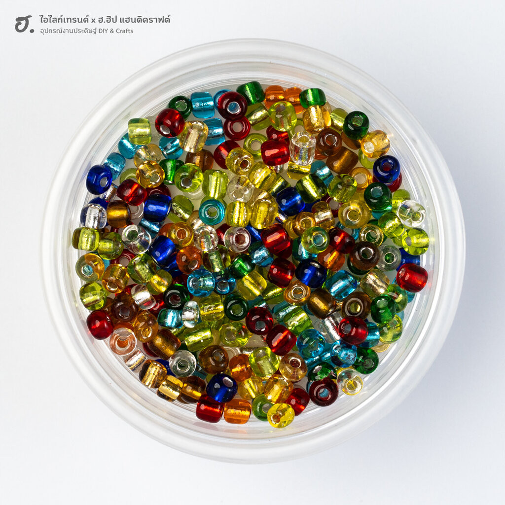 ลูกปัดเม็ดทราย ขนาด 4 มม. สีคละสีใสสอดไส้ Rainbow Core Mix