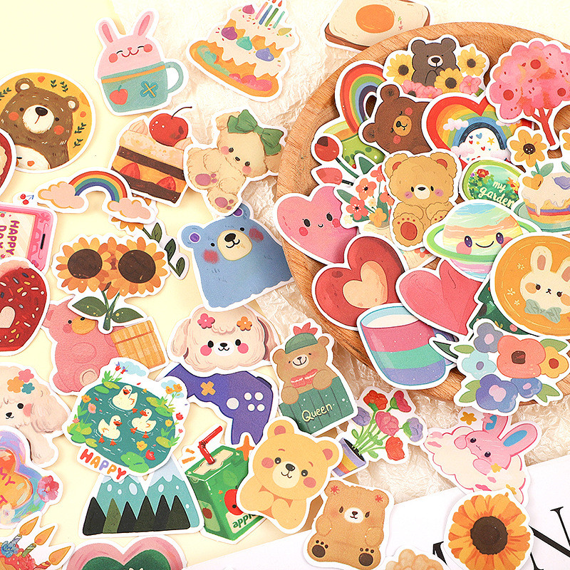 108 อิน สไตล์สีน้ําภาพวาดสติกเกอร์น่ารักการ์ตูนหมีคู่มือโน๊ตบุ๊คตกแต่งวัสดุสติกเกอร์