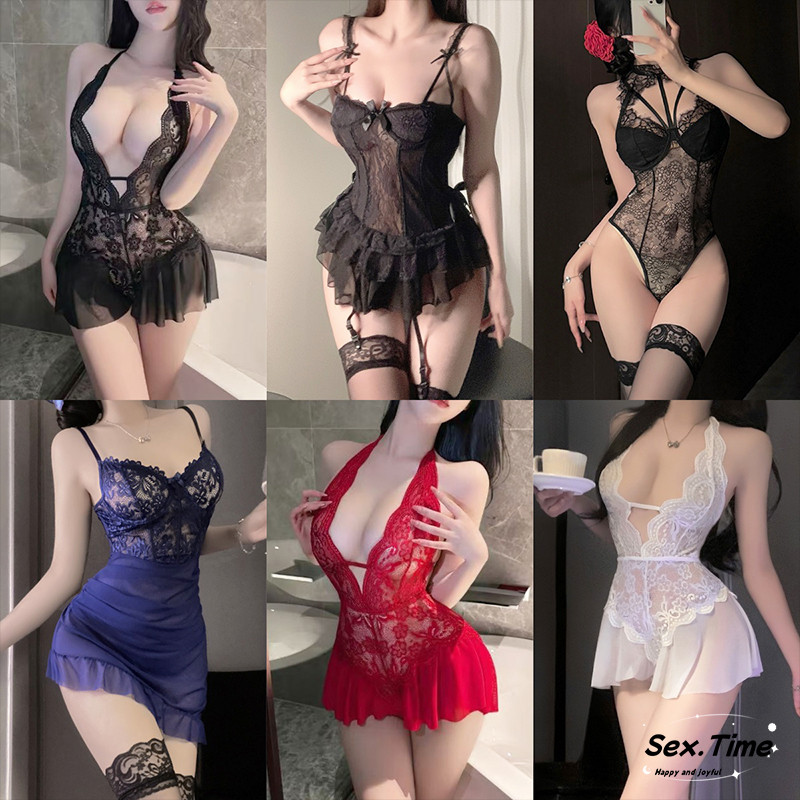💚Sex time💜สไตล์เซ็กซี่ บอดี้สูทลูกไม้ กระโปรงสั้น คอวีลึกการออกแบบแบบจีบ มาถึงใน 1-3 วันทำการ