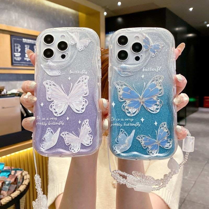 เข้ากันได้สำหรับ Xiaomi Redmi Note 15 14 13 Pro 12S 11S 10S Redmi 17 A7 15C A5 14C 13C A3 A2 A1 12C 10C Anti Fall ผีเสื้อประกายโปร่งใสนุ่มเคสโทรศัพท์สํ เพิ่มสร้อยข้อมือ