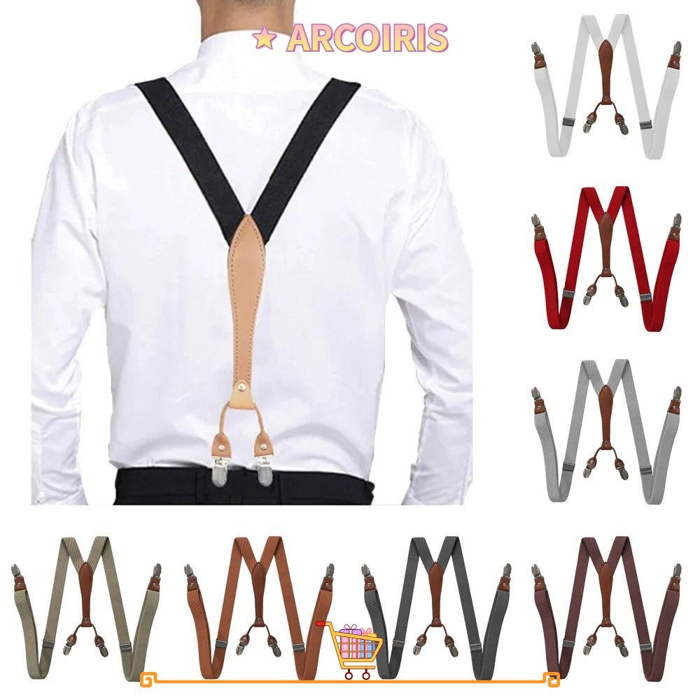 ARCOIRIS Braces Suspenders, Y Shape Vintage Elastic Braces, 4 คลิปงานแต่งงานปรับกางเกงสายรัดเข็มขัดผู้ใหญ่