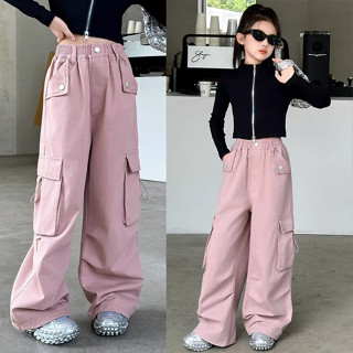 7-12 ขวบ กางเกงคาร์โก้เด็กผู้หญิง กางเกงเด็กผู้หญิง กระเป๋าห…