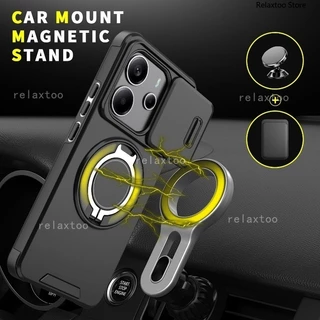 Casing For Xiaomi Redmi Note14 Note13 Note 14 Pro Plus Pro+ 14Pro+ 13Pro+ Note14Pro+ Note13Pro+ 5G 4G Shockproof Hard Phone Case Metal Armor Ring Bracket Stent Back Push Camera Lens Privacy Protect Holder Back Casing Cover