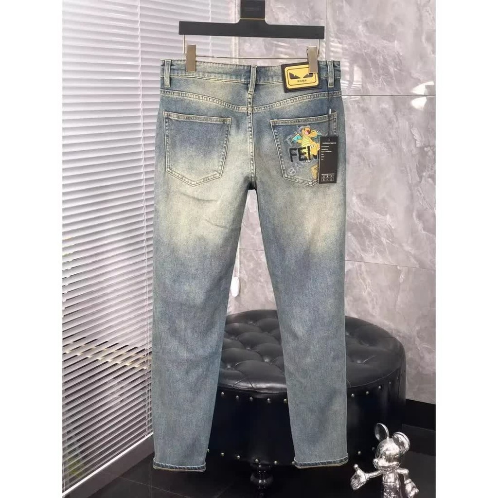 สไตล์ใหม่ Influencer กางเกงยีนส์ Street Wear High-End Craft เย็บปักถักร้อย All-Match ฤดูใบไม้ผลิฤดูร้อน Slim-Fit ยืด