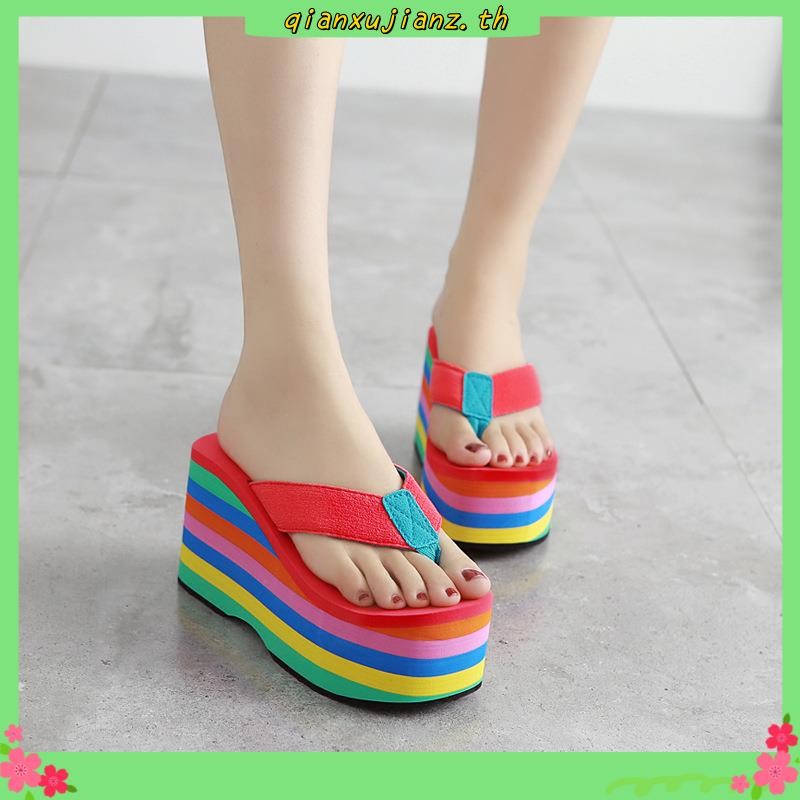 พร้อมส่ง รองเท้าแตะหูหนีบ  ผู้หญิง ส้นสูง เข็มขัดผ้า ลำลอง สไตล์ชายหาด สไตล์ยุโรป ฤดูร้อน34-39
