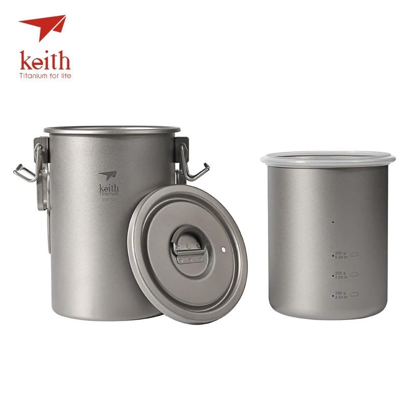 Keith Titanium Outdoor Camping ทําอาหารหม้อพับจับรองเท้าเดินป่า Travel Picnic เครื่องครัว 900ml 256g Ti6300