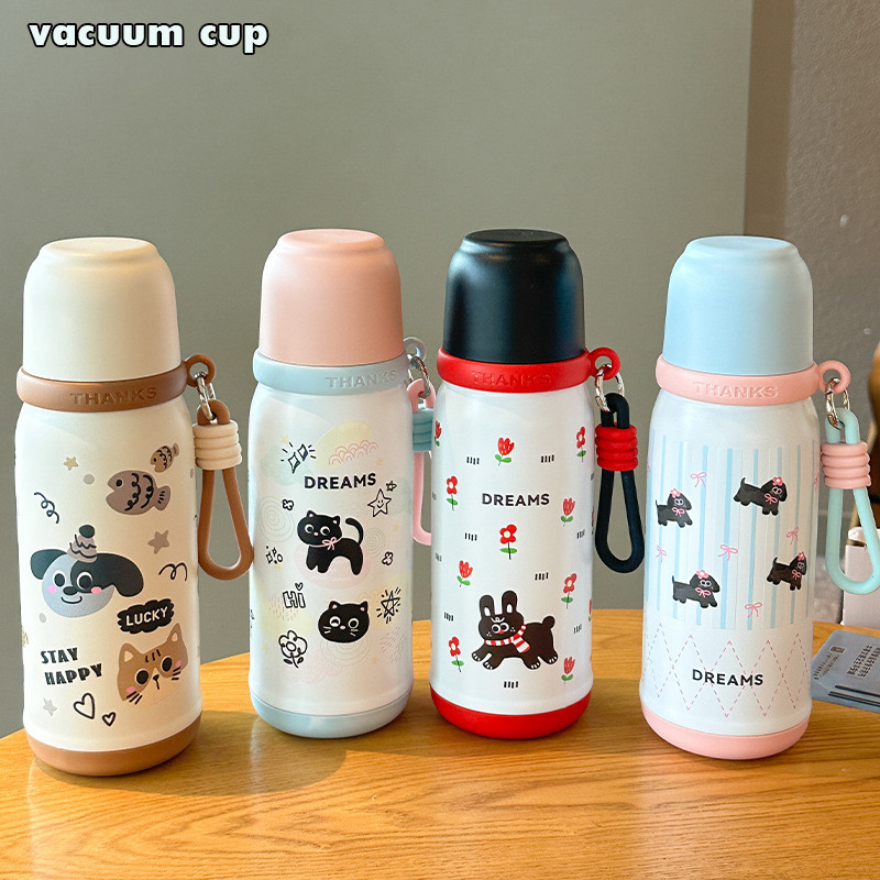 316ถ้วยเก็บความร้อนสแตนเลสทนทานพร้อมเชือกยกให้ความอบอุ่นในถ้วยน้ํา 6-12ชม 500มล ถ้วยฟาง T01257