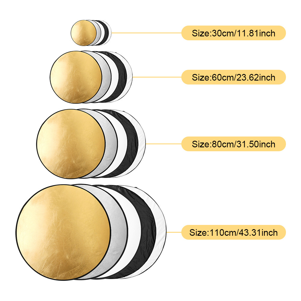 พับได้ รีเฟล็กซ์💯(Reflector)แผ่นสะท้อนแสง 5 in 1 พร้อมซองใส่ 30cm/60cm/80cm/110cm