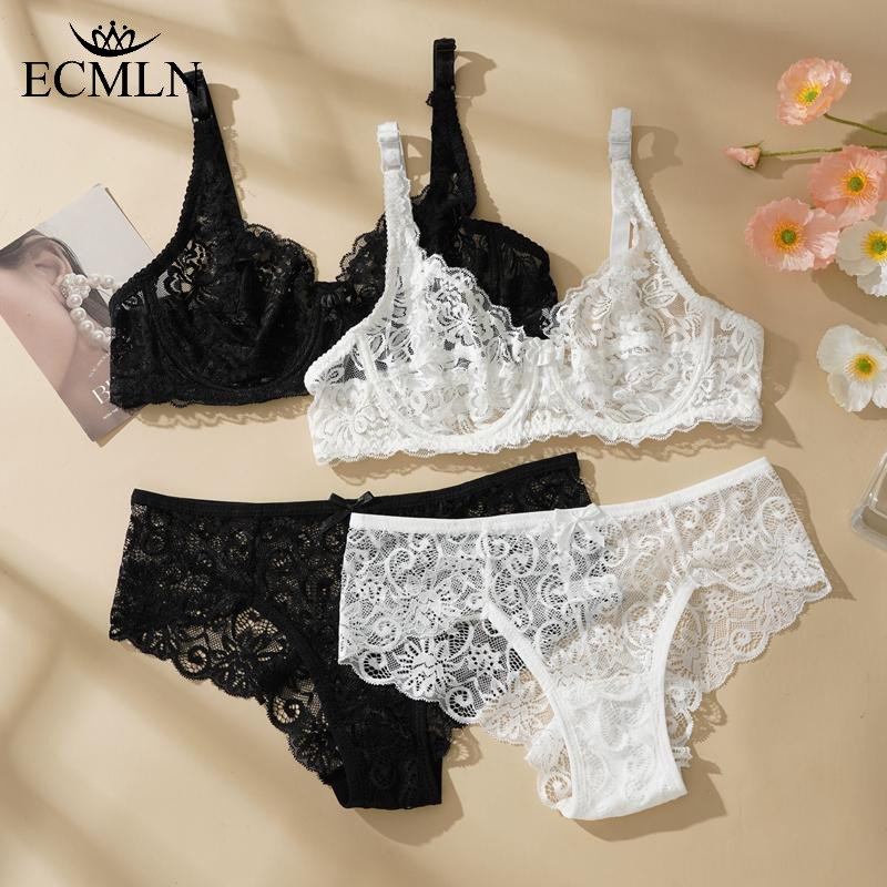 ECMLN เซ็กซี่ Hollow Single-Layer Lace ชุดชั้นในสตรีและกางเกงชุด Plus ขนาด Non-Padded Push-Up Bra