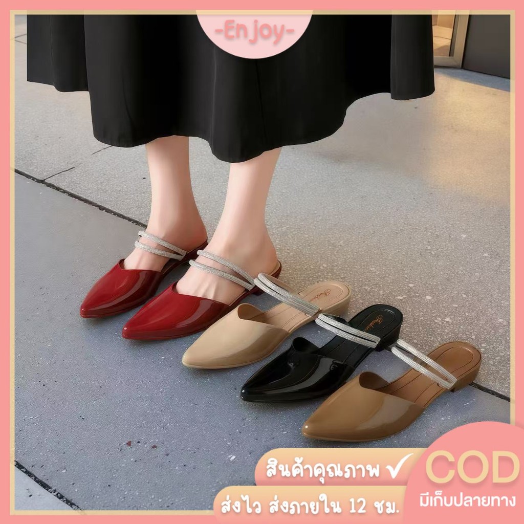 🍓EnJoy🍓พร้อมส่ง (LT-L633) รองเท้าคัทชูแฟชั่น สายคาดเพชร ดีไซน์สวยทันสมัย สวมใส่สบาย