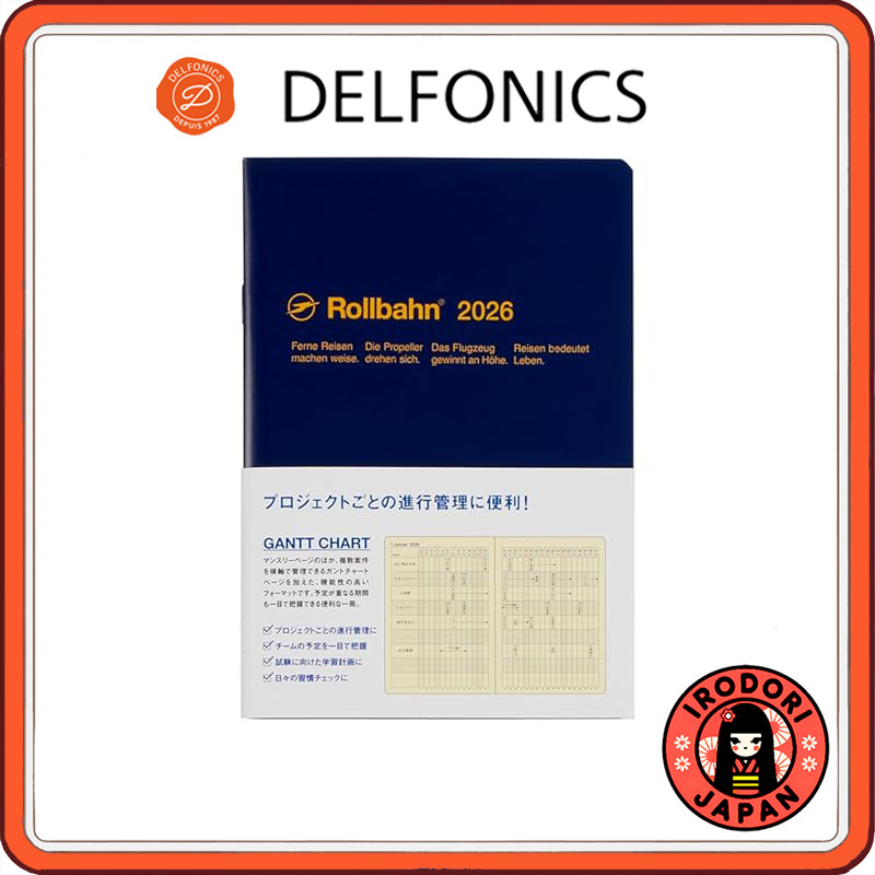 Delphonics 2026 Diary & Rollbahn B6 Note with Gantt Chart - Monthly Planner in Dark Blue