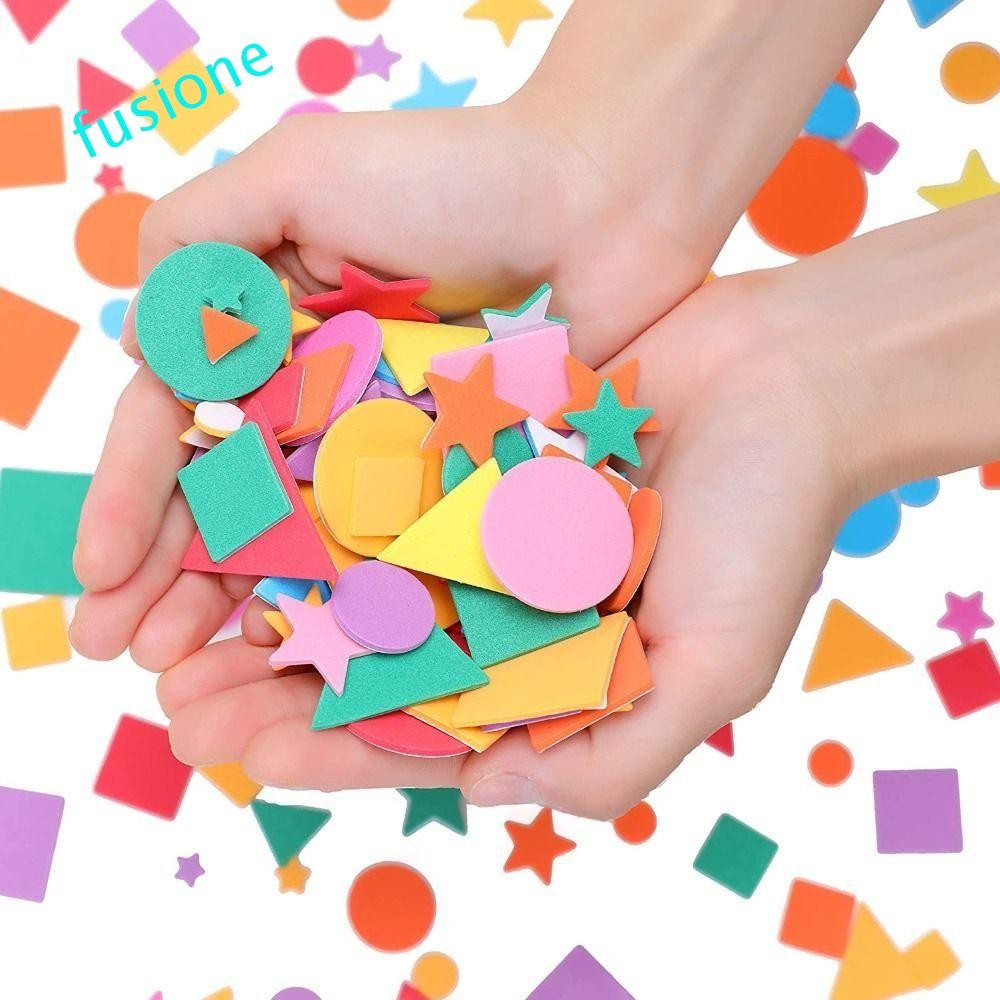 FUSIONEDGE 1000 ชิ้น Self-Adhesive เรขาคณิตปริศนา,ปริศนา Self-Adhesive โฟม EVA สติกเกอร์, EVA รูปเรขาคณิตเรขาคณิตเด็กการศึกษา DIY ของเล่นเด็กของขวัญเด็ก