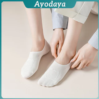 Ayo ถุงเท้าผู้หญิง สีลูกกวาด ถุงเท้าข้อสั้น ผ้านุ่มใส่สบายเพ้นท์น้องหมีน่ารัก women's socks