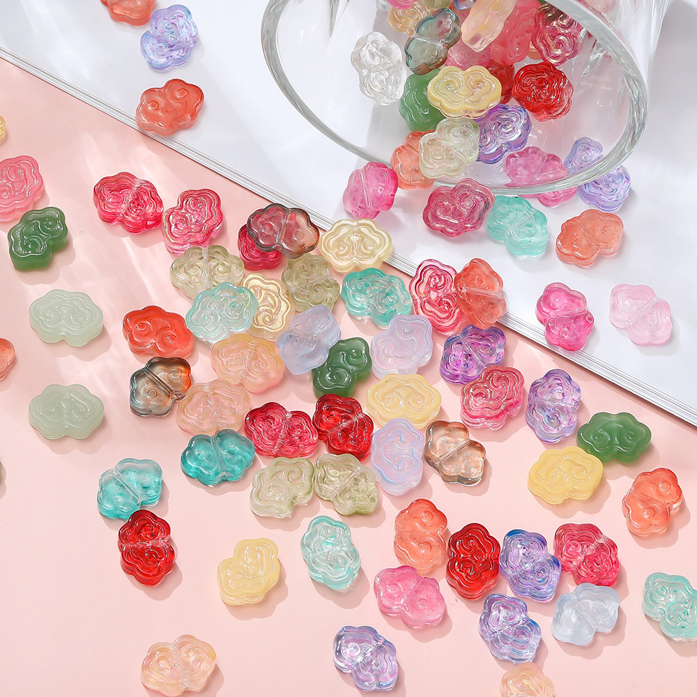 St. kunkka 10 ชิ้นเคลือบ Ruyi เมฆมงคลลูกปัดยอดนิยมสไตล์ลูกปัดแก้วโปร่งใสที่มีสีสันลูกปัด DIY สร้อยข้อมือสร้อยคอ