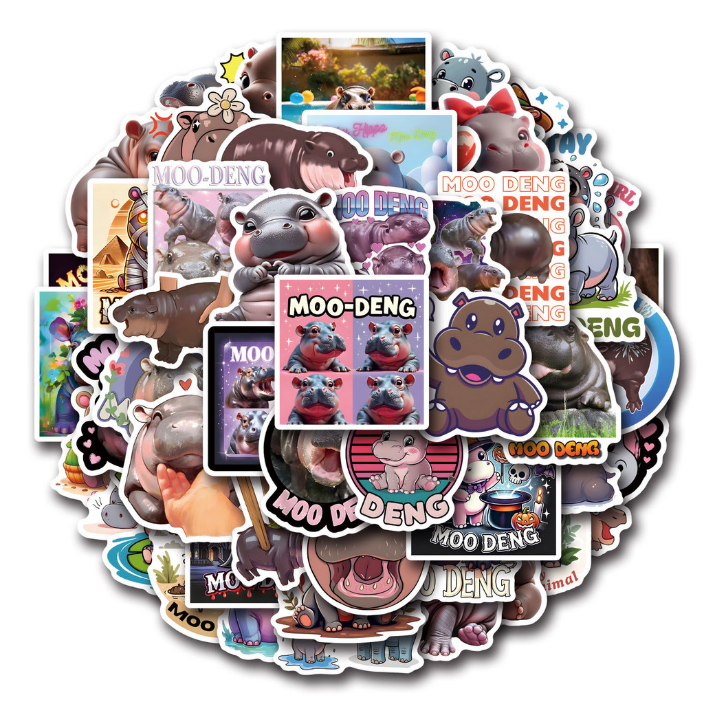 50 ชิ้นน่ารัก Pygmy Hippo Moo Deng สติ๊กเกอร์ PVC กันน้ํา