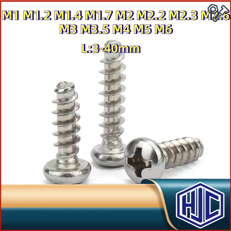 [HJC-LY-w]Pan Head SUS304/สกรู น็อต หัวกลม แฉก + ขันพลาสติก สแตนเลส 304 เกลียวปล่อย ปลายตัด M1m1.2 M1.4 M1.7 M2M2.2 M2.3 M2.6 M3M3.5 M4M5M6