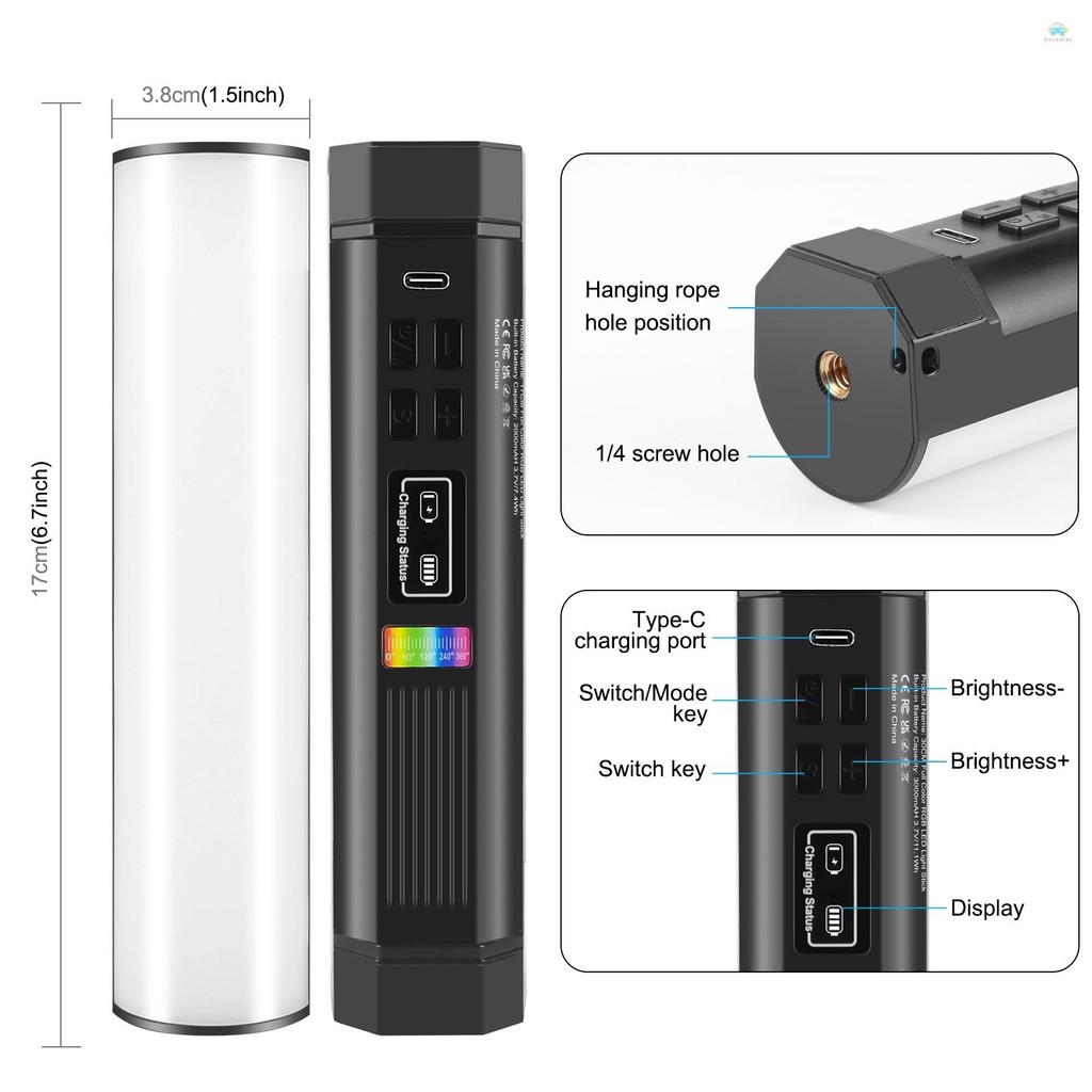 Yb2 การถ่ายภาพโคมไฟ PULUZ PU4138 17 ซม./6.7in แบบพกพา RGB Light Stick แม่เหล็ก LED Tube Light Wand 6W การถ่ายภาพเติมแสง 2500K-9000K หรี่แสงได้ 21 L