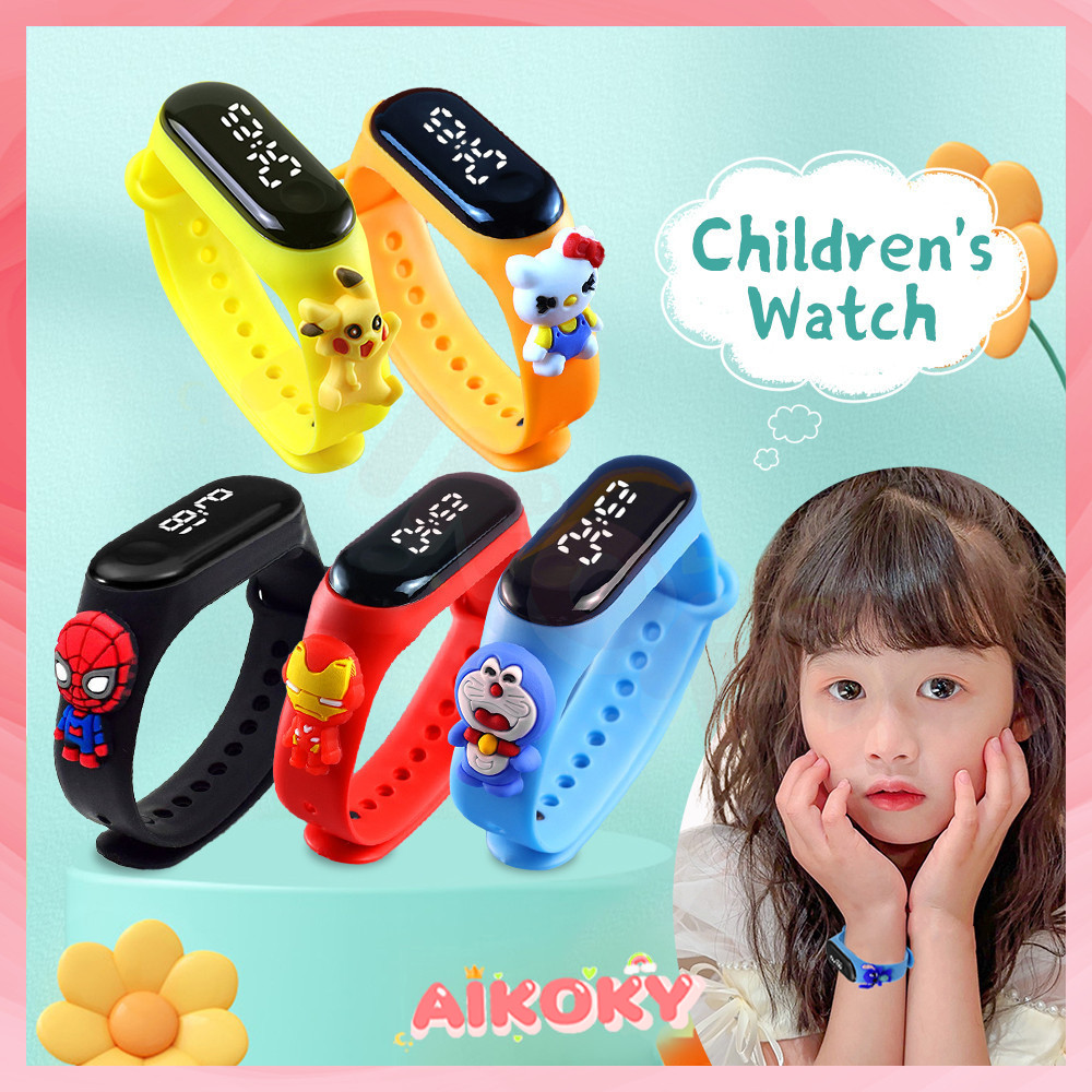 AIKOKY นาฬิกาเด็ก นาฬิกาข้อมือดิจิทัล LED ลายการ์ตูนสไปเดอร์แมน ปิกาจู อิเล็กทรอนิกส์ กันน้ํา เหมาะกับของขวัญ