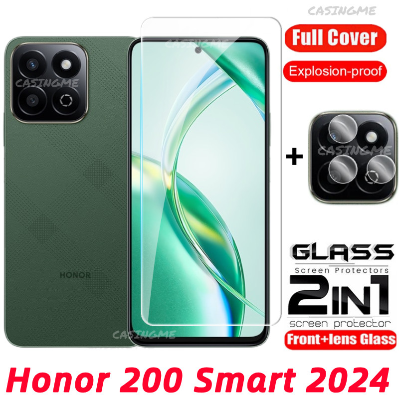 Honor 200 สมาร์ท 5G 2024 ฟิล์ม 2 in 1 ป้องกันหน้าจอกระจกนิรภัยสําหรับ Honor X7c 200 Honor200 สมาร์ท 200Smart 4G 5G 2024 ฟิล์มด้านหน้ากลับเลนส์