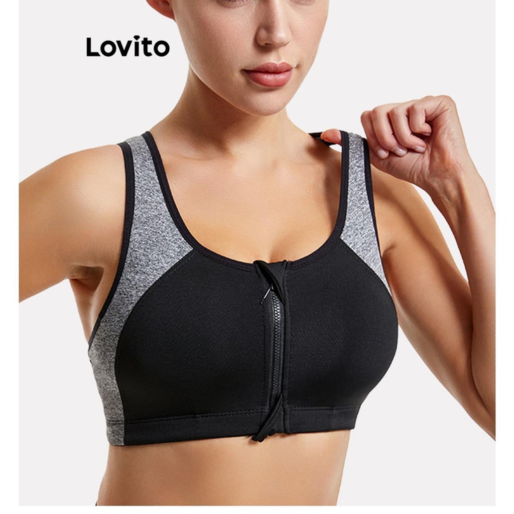 Lovito สปอร์ตธรรมดาซิป สีบล็อกสปอร์ตบราสำหรับผู้หญิง LNL83223