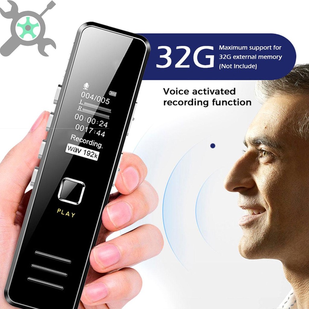 เครื่องบันทึกเสียงดิจิทัล เครื่องบันทึกเสียงดิจิตอล 32GB 1.2 นิ้วเครื่องบันทึกเสียงขนาดเล็กพร้อมเครื่องเล่น MP3 มือถือเครื่องอัดเสียงขนาดเล็ก ลดเสียงรบกวน พร้อมเครื่องเล่นเพลง