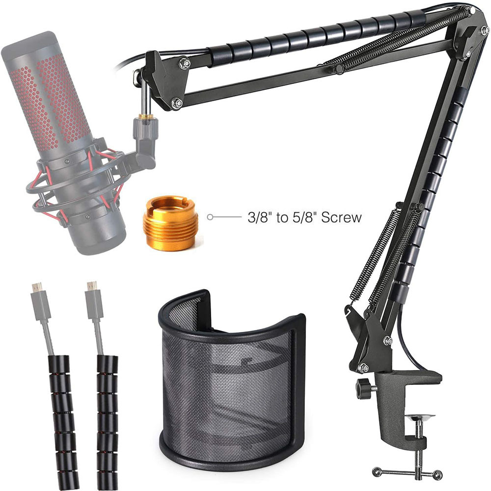แขนบูม QuadCast พร้อม Pop Filter, แขนไมค์ไมโครโฟนสําหรับ HyperX QuadCast Solo Cast Mic, ขาตั้งไมโครโฟนพร้อม 3/8" ถึง 5/8"