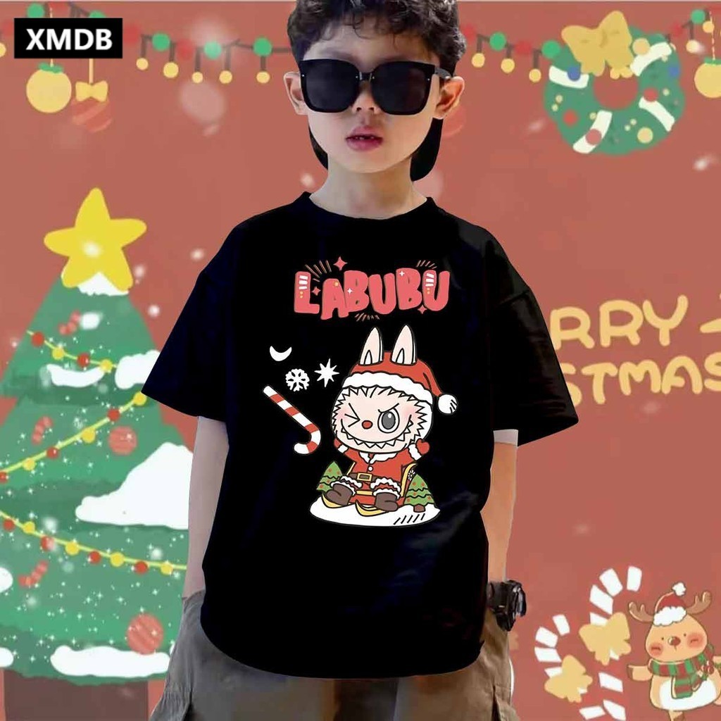 (COD)เสื้อผ้าเด็กคริสต์มาส เสื้อครอบครัว XMAS สีแดงมงคล สไตล์คู่ christmas t shirt cotton 100 ไม่หด คอลูกเรือ 100-150cm