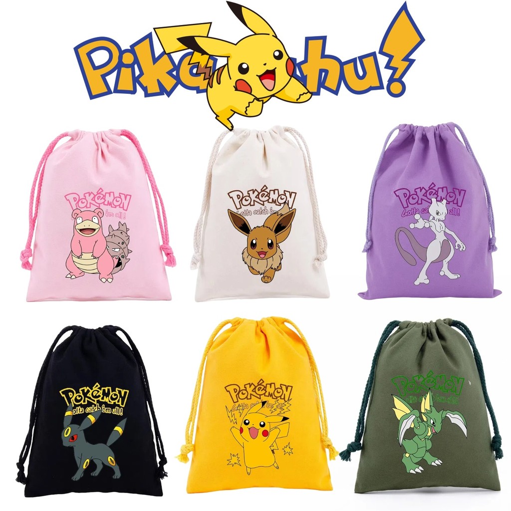 ใหม่ Pokemon Series Pikachu การ์ตูน Drawstring กระเป๋าเก็บของขวัญ Candy Party ของขวัญกระเป๋าผ้าฝ้าย Sail กระเป๋า