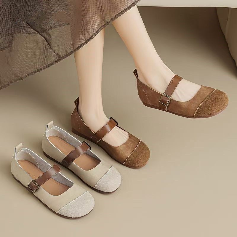 รองเท้าหนังขนาดเล็ก Soft-Soled Peas รองเท้า Anti-Slip Slip-On เวอร์ชั่นเกาหลี Baotou