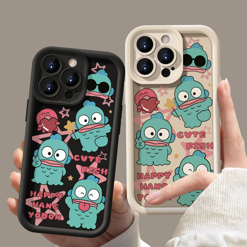 การ์ตูนตลก Happy Hangyodon น่ารักปลอกอ่อนสําหรับ IPhone 11 12 13 14 15 16 Pro Max 15 16 Plus X XR XS Max 7 8 Plus Anti Fall ซิลิโคนหนากรณีคลุมทั้งหมดฝาครอบกล้อง