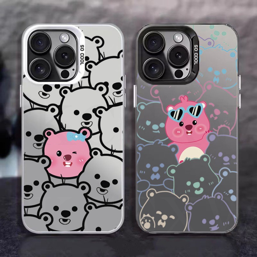 Graffiti น่ารักหมีเงารูปแบบ IMD เคสโทรศัพท์สําหรับ iPhone 13 16 Pro Max 15 Pro 14 16 Plus 12 Pro Max 11 Pro ปกหลัง