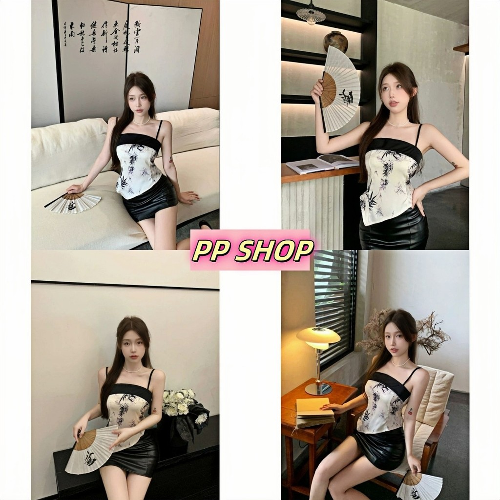PP Shop​ ​พร้อมส่งเสื้อสายเดี่ยวมีฟองน้ำ เซ็กซี่ สไตล์ลำลอง ใส่สบาย เสื้อแขนกุด ผ้าร่อง ทรงสวย ลายดอกไม้ น่ารักๆ#FY2280