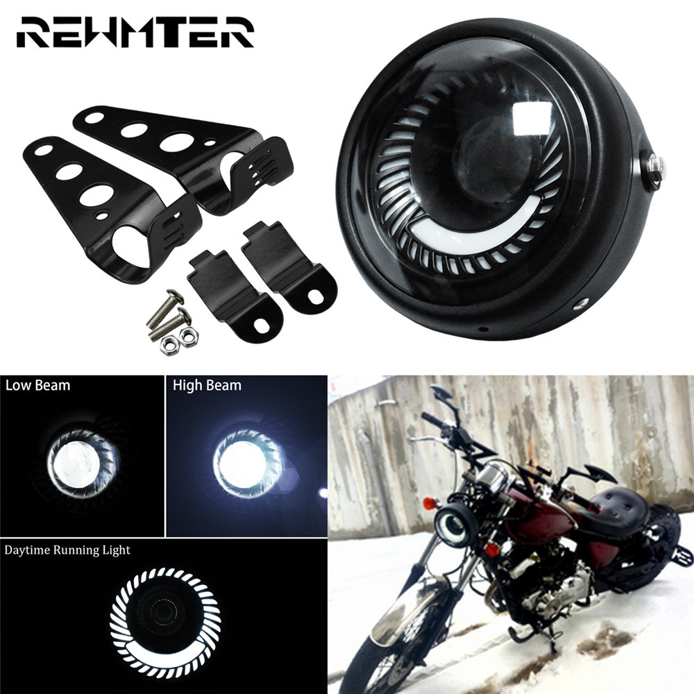 Y6.5 ''รถจักรยานยนต์ Cafe Racer LED ไฟหน้าสูงต่ำ Beam Vintage ไฟหน้าสำหรับ BMW สำหรับ Harley Sportst
