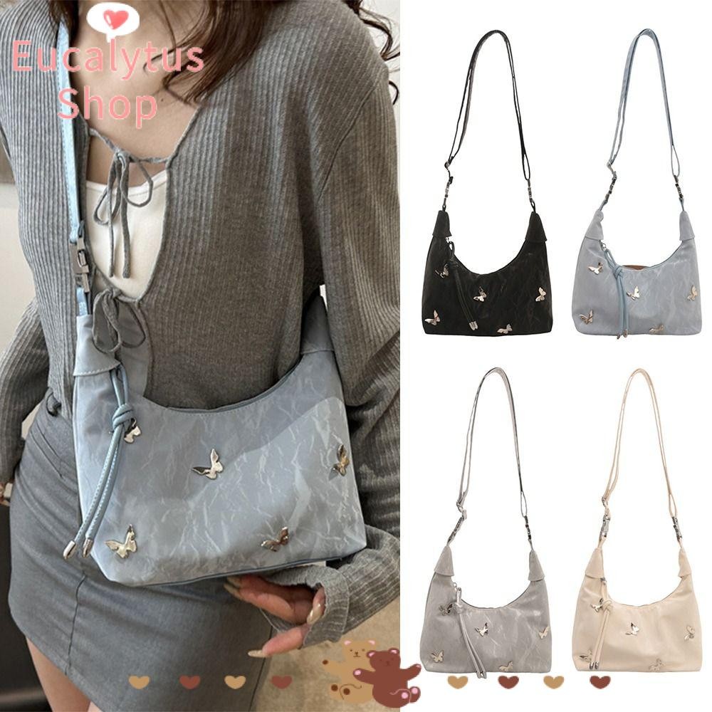 Eucalytus1 กระเป๋าสะพายข้าง, กระเป๋าสะพายสีทึบขนาดเล็ก, กระเป๋าหนัง PU Butterfly Tote Bag Girl