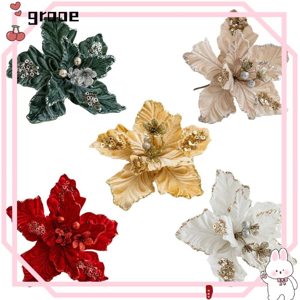Grange ดอกไม้ประดิษฐ์คริสต์มาส, DIY ตกแต่งผ้าพลาสติกดอกไม้ปลอม,คุณภาพสูง 22 ซม.เครื่องประดับตกแต่งต้นคริสต์มาส Xmas
