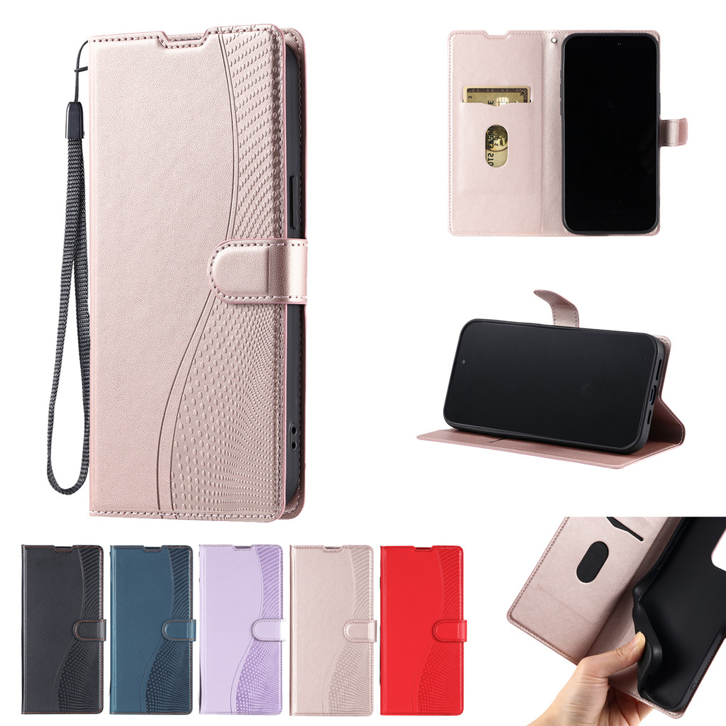 เคส for Xiaomi Redmi Note 13 12 11 10 9 Pro Pro+ 4G 11S 10S 9S 13C A3 5G เคสโทรศัพท์หนังฝาพับพร้อมช่องใส่บัตรสําหรับ Embossed Thin PU Leather Cover Wallet With Card Slots Holder Stand Soft TPU Shell Hand Strap ซองมือถือ