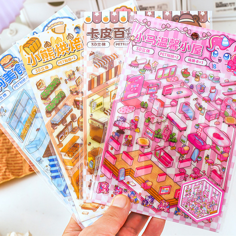 สติกเกอร์ภูมิทัศน์ diy สร้างสรรค์สติกเกอร์ตกแต่งฉากห้องโดยสารแบบตัดฟรีปริศนาทําด้วยมือ TZ084